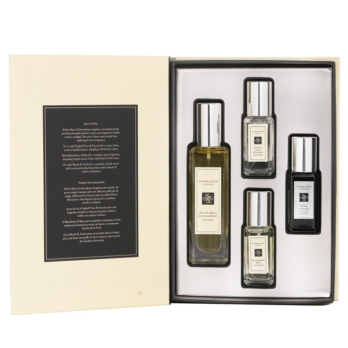 Jo Malone White Moss & Snowdrop Scent Pairing Collection: WM&S Cologne 30ml+ EP&F 9ml+ B&B 9ml + M&T 9ml 4PCS