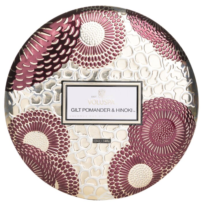 Voluspa 3 Wick Decorative Tin Candle - Gilt Pomander & Hinoki 340g