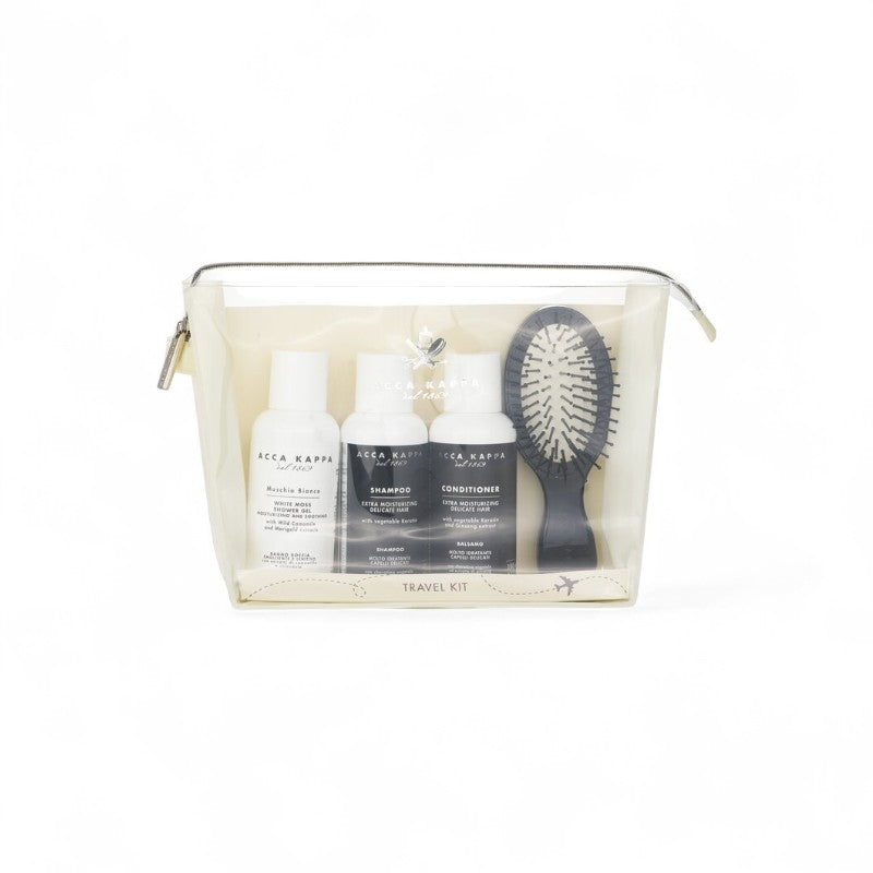 Acca Kappa White Moss Hair Care Travel Kit: Shower Gel 100ml + Shampoo 100ml + Conditioner 100ml + Travel Brush 811313 4PCS