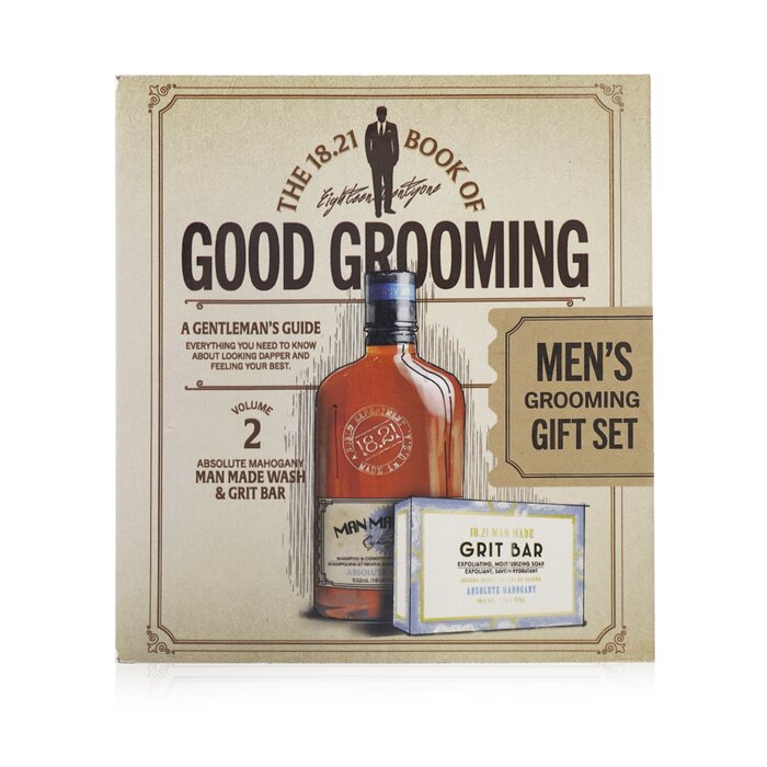 18.21 Man Made Book of Good Grooming Gift Set Volume 2: Absolute Mahogany (Wash 532ml + Grit Bar 198g) GSV2AM/571006 2pcs