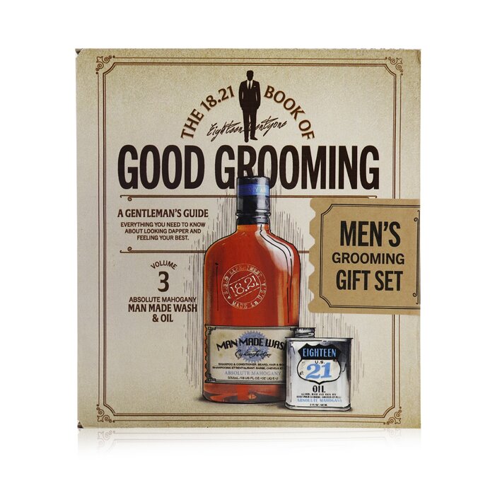 18.21 Man Made Book of Good Grooming Gift Set Volume 3: Absolute Mahogany (Wash 532ml + Oil 60ml) GSV3AM/571013 2pcs