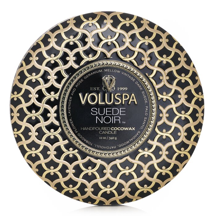 Voluspa 3 Wick Decorative Tin Candle - Suede Noir 340g