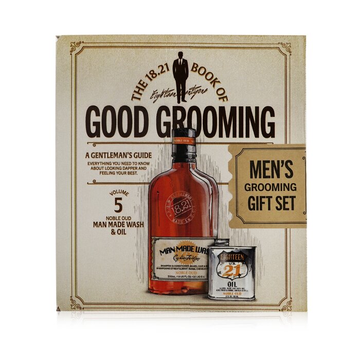 18.21 Man Made Book of Good Grooming Gift Set Volume 5: Noble Oud (Wash 532ml + Oil 60ml) 2pcs