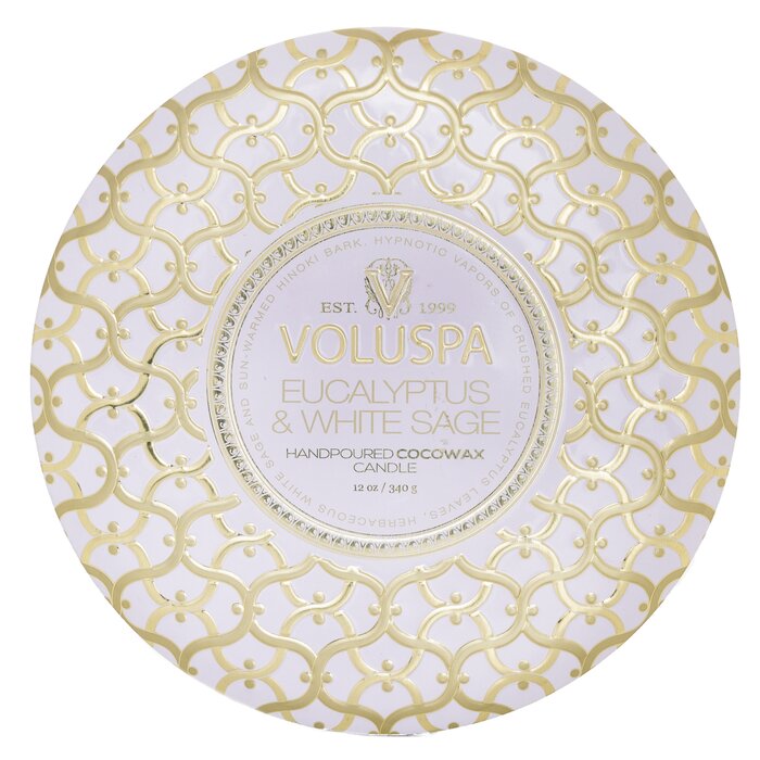 Voluspa 3 Wick Decorative Tin Candle - Eucalyptus &amp; White Sage 340g