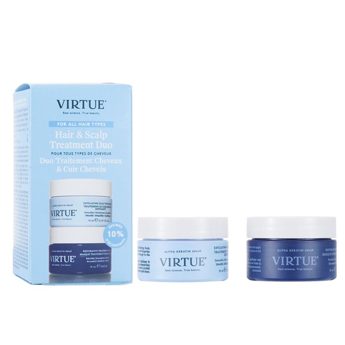 Virtue Hair &amp; Scalp Reset Duo Set: 1x Restorative Treatment Mask 15ml +Exfoliating Scalp Treatment 15ml 2pcs