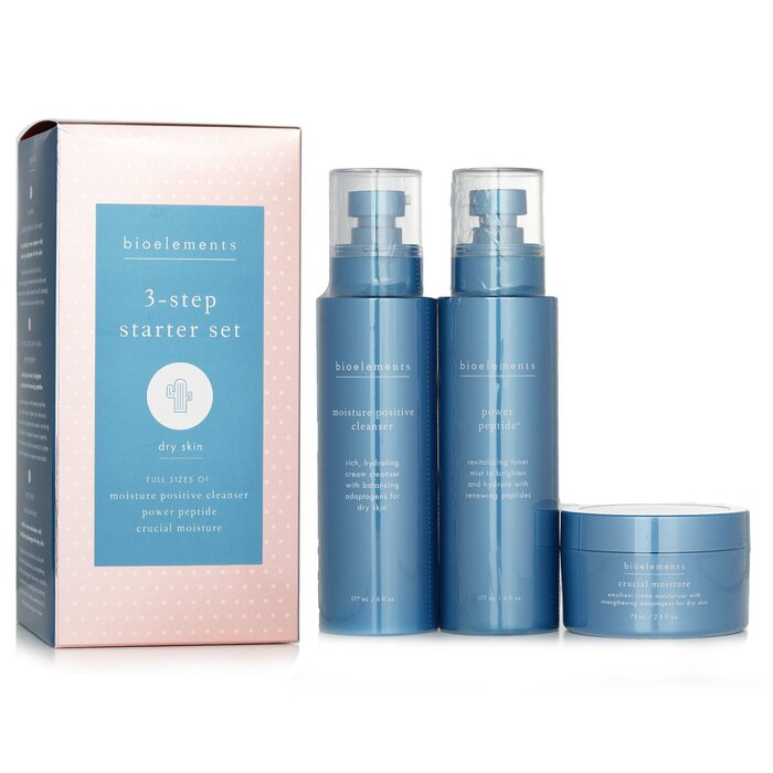 Bioelements 3-Step Starter Set (For Dry Skin): Moisture Positive Cleanser 177ml + Power Peptide 177ml + Crucial Moisture 73ml 3pcs