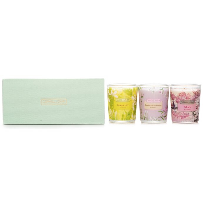 Carroll &amp; Chan 3 Votive Set: Sakura, Jasmine, Rose &amp; Cranberry, Ginger Lily  3Pcs
