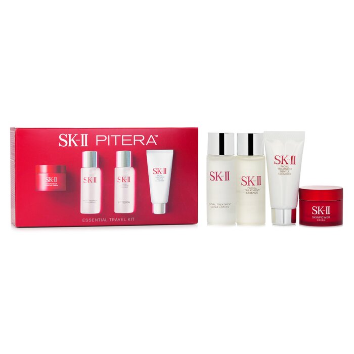 SK II Essential Travel Kit: Skinpower Advanced Cream 15g + Clear Lotion 30ml + Treatment Essence 30ml + Gentle Cleanser 20g 4PCS