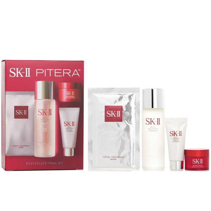 SK II Best Seller Trial Kit: Facial Treatment Ess. 75ml+Facial Treatment Cleanser 20g+SKINPOWER Advanced Cream 15g+ F.T Mask 1pcs 4PCS